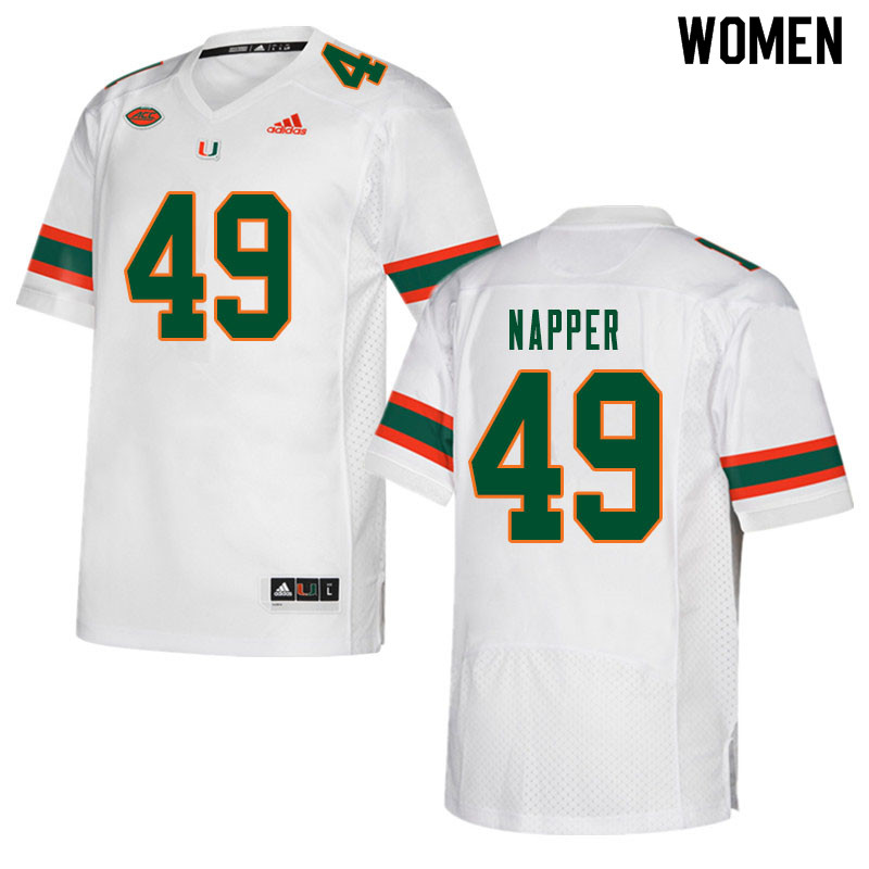 Women #49 Mason Napper Miami Hurricanes College Football Jerseys Sale-White - Click Image to Close